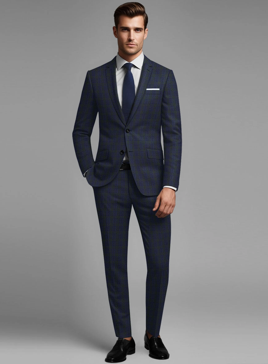 Noble Cinzia Blue Wool Silk Linen Suit