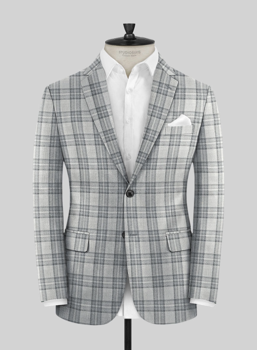 Noble Gray Check Wool Silk Linen Suit