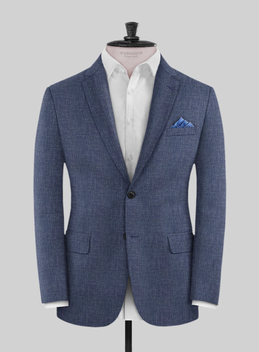 Noble Indigo Blue Wool Silk Linen Suit
