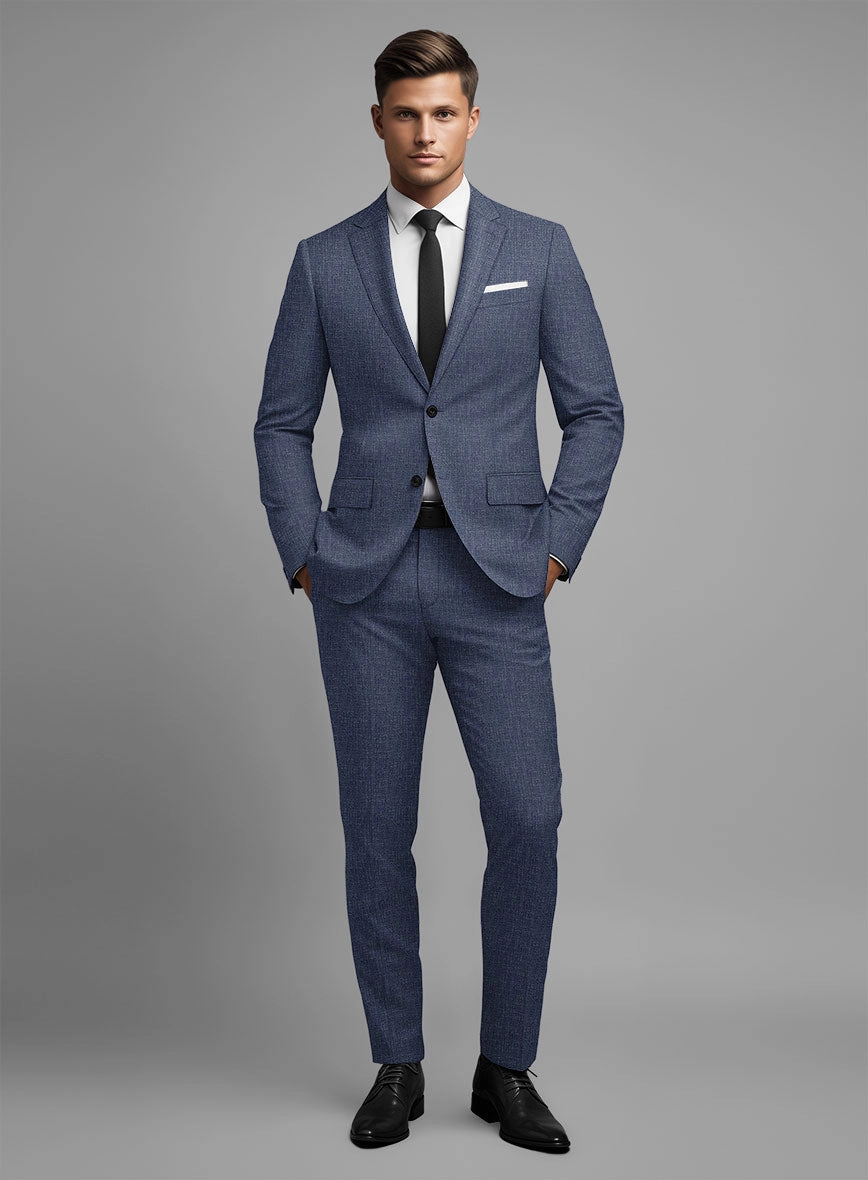 Noble Indigo Blue Wool Silk Linen Suit