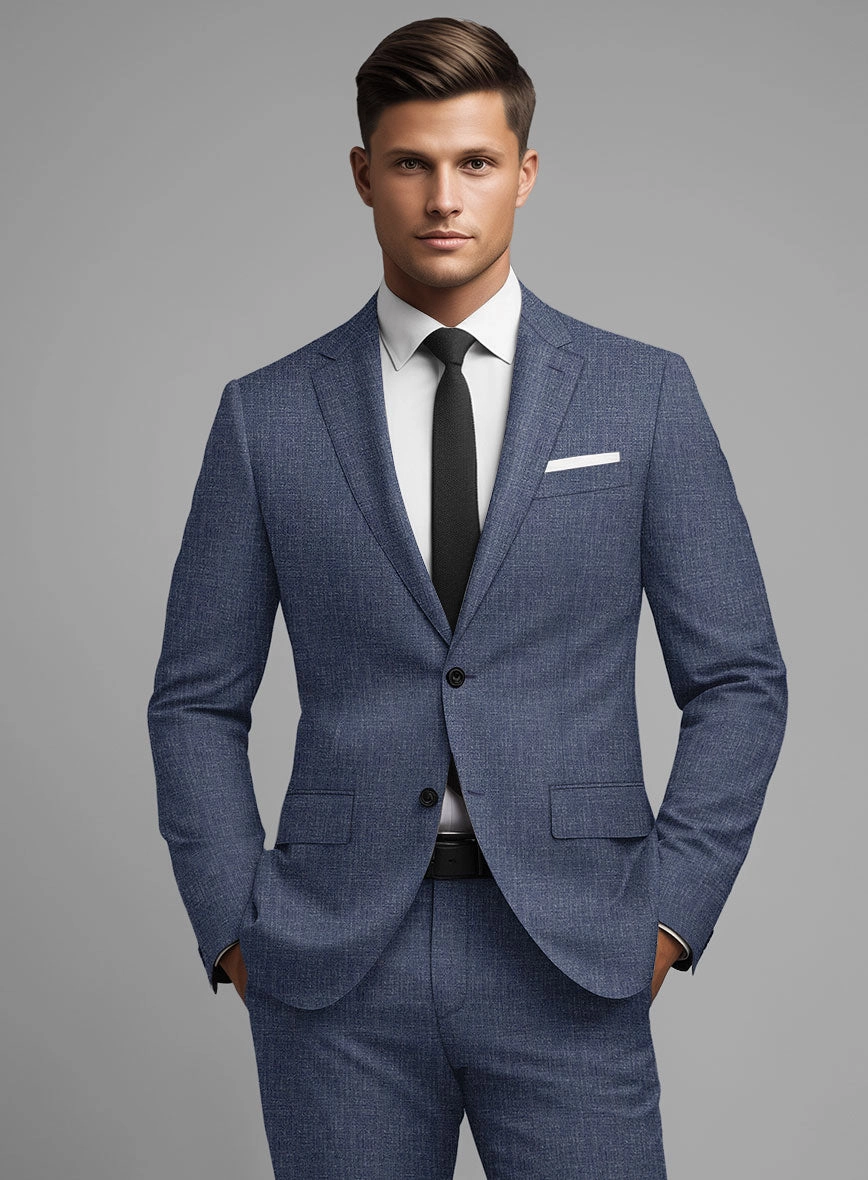 Noble Indigo Blue Wool Silk Linen Suit