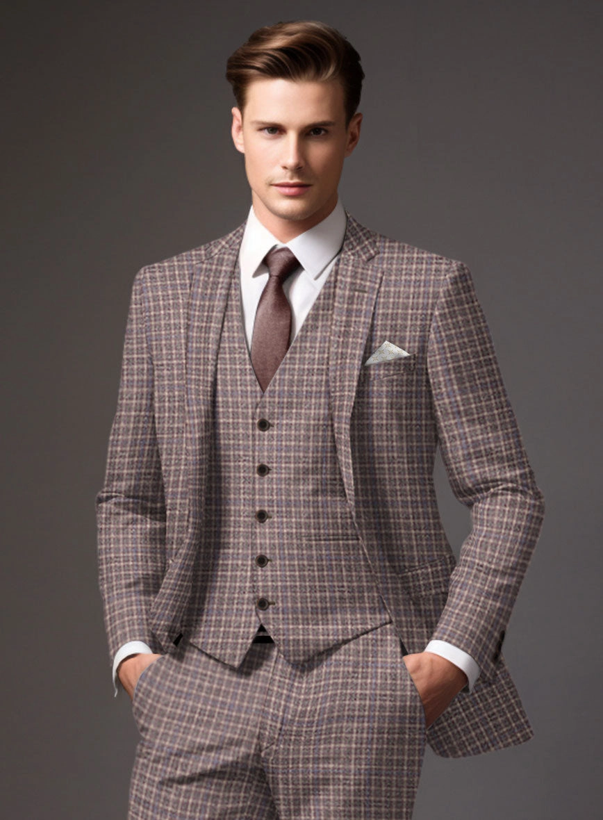 Noble Isidora Check Wool Silk Linen Suit