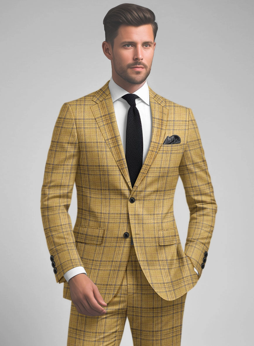 Noble Ochre Check Wool Silk Linen Suit