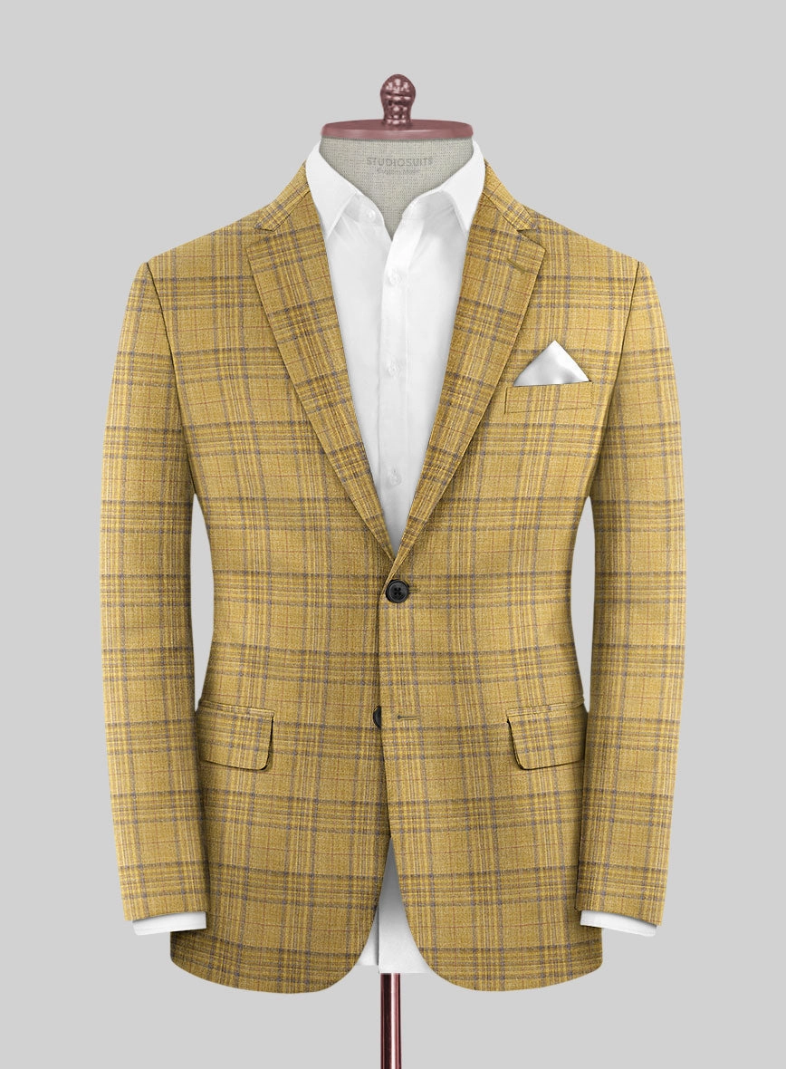 Noble Ochre Check Wool Silk Linen Suit