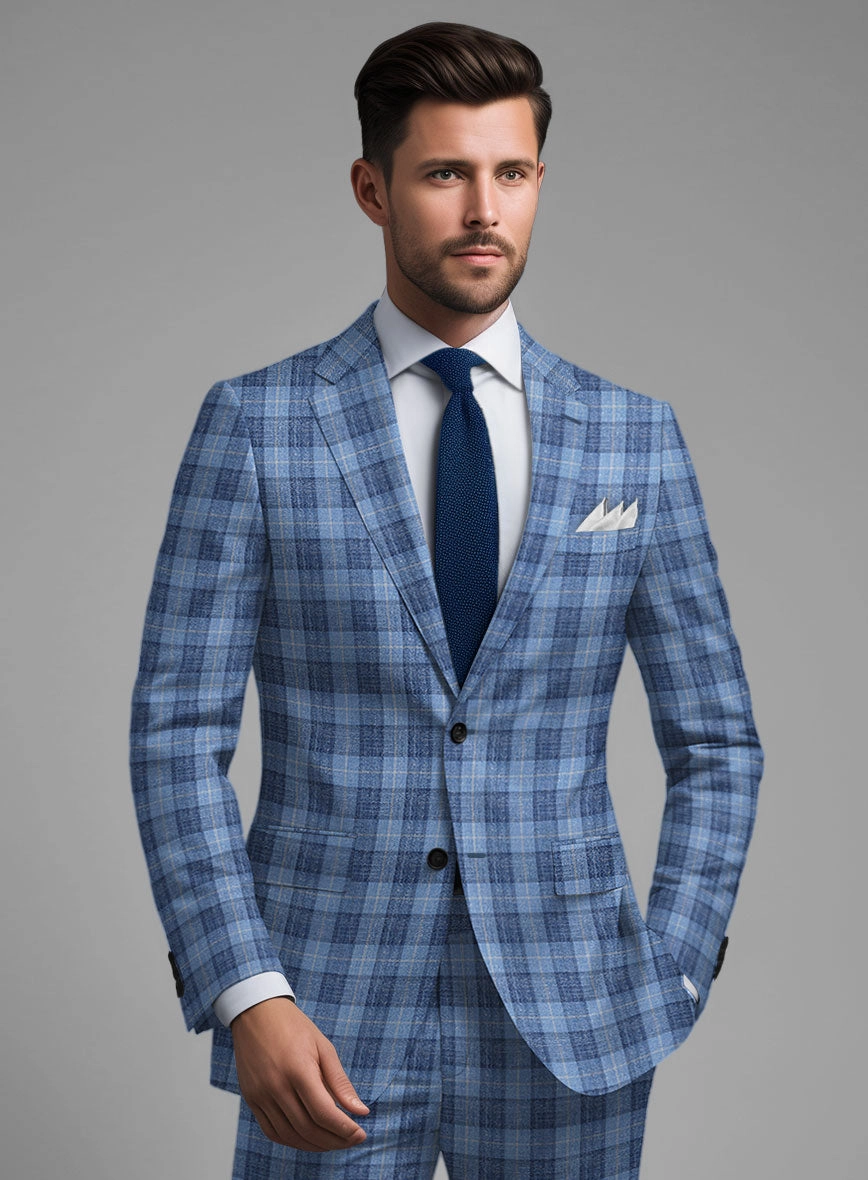 Noble Pilar Blue Wool Silk Linen Suit