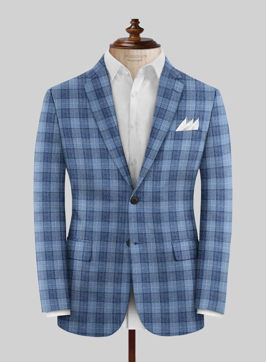 Noble Pilar Blue Wool Silk Linen Suit