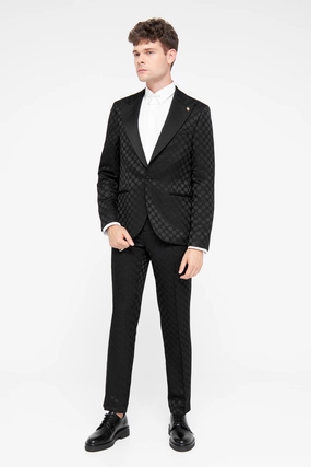 Papatya Slim Fit Black Jacquard Suit