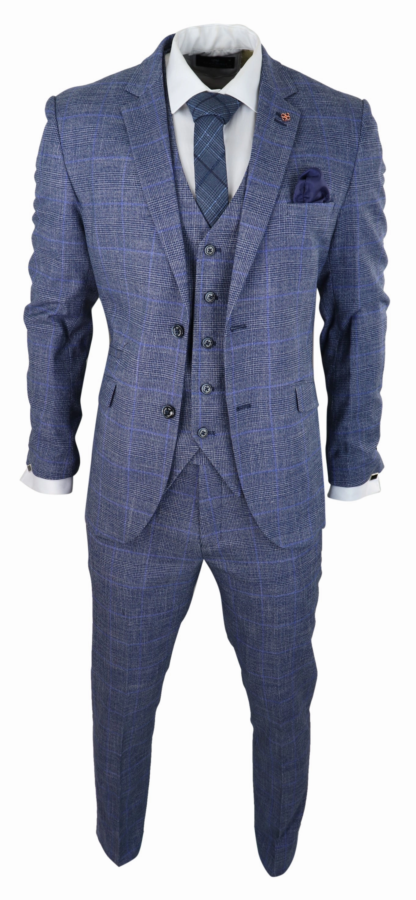 Phantom 3 Piece Suit Blue Check Classic Vintage