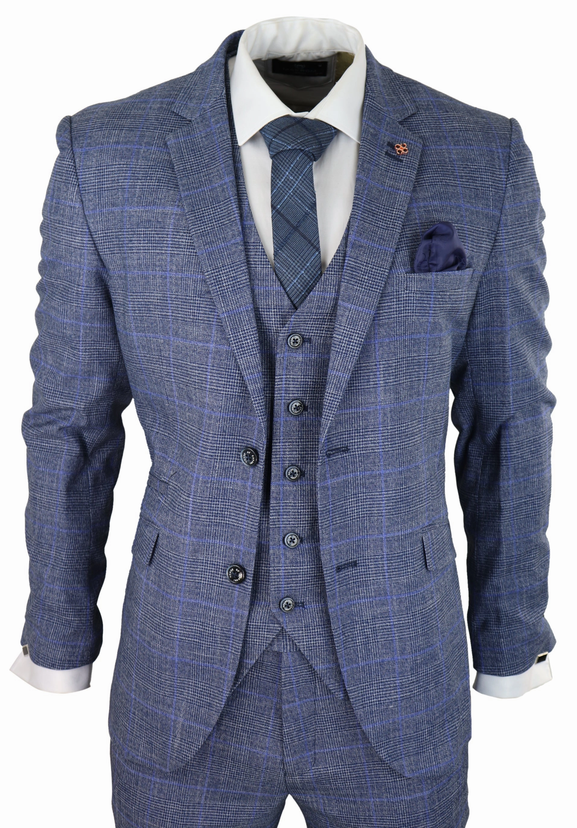 Phantom 3 Piece Suit Blue Check Classic Vintage