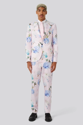 Pickhurst Slim Fit Pink Floral Cotton Suit