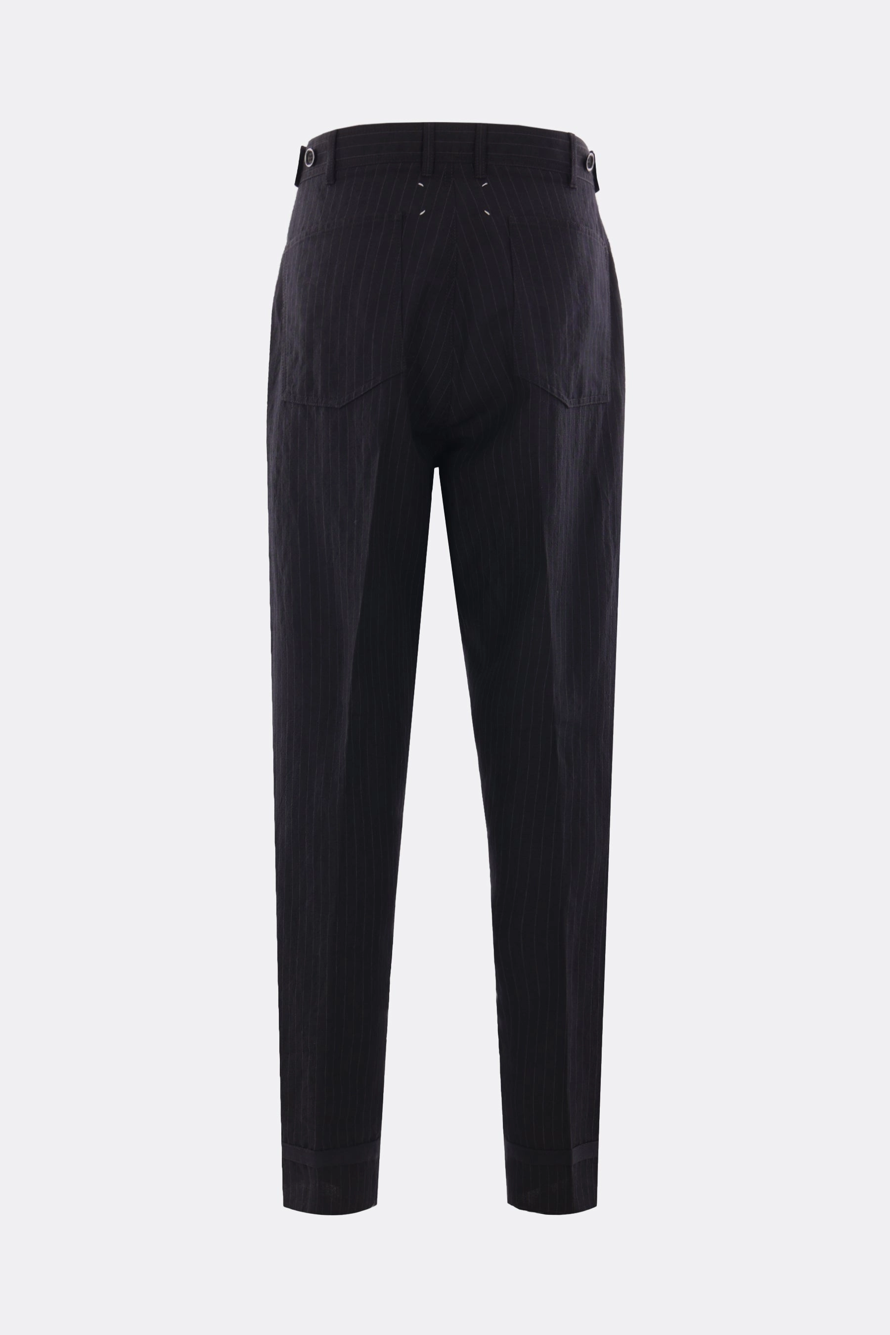 pinstriped linen and wool trousers