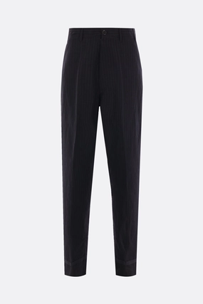 pinstriped linen and wool trousers