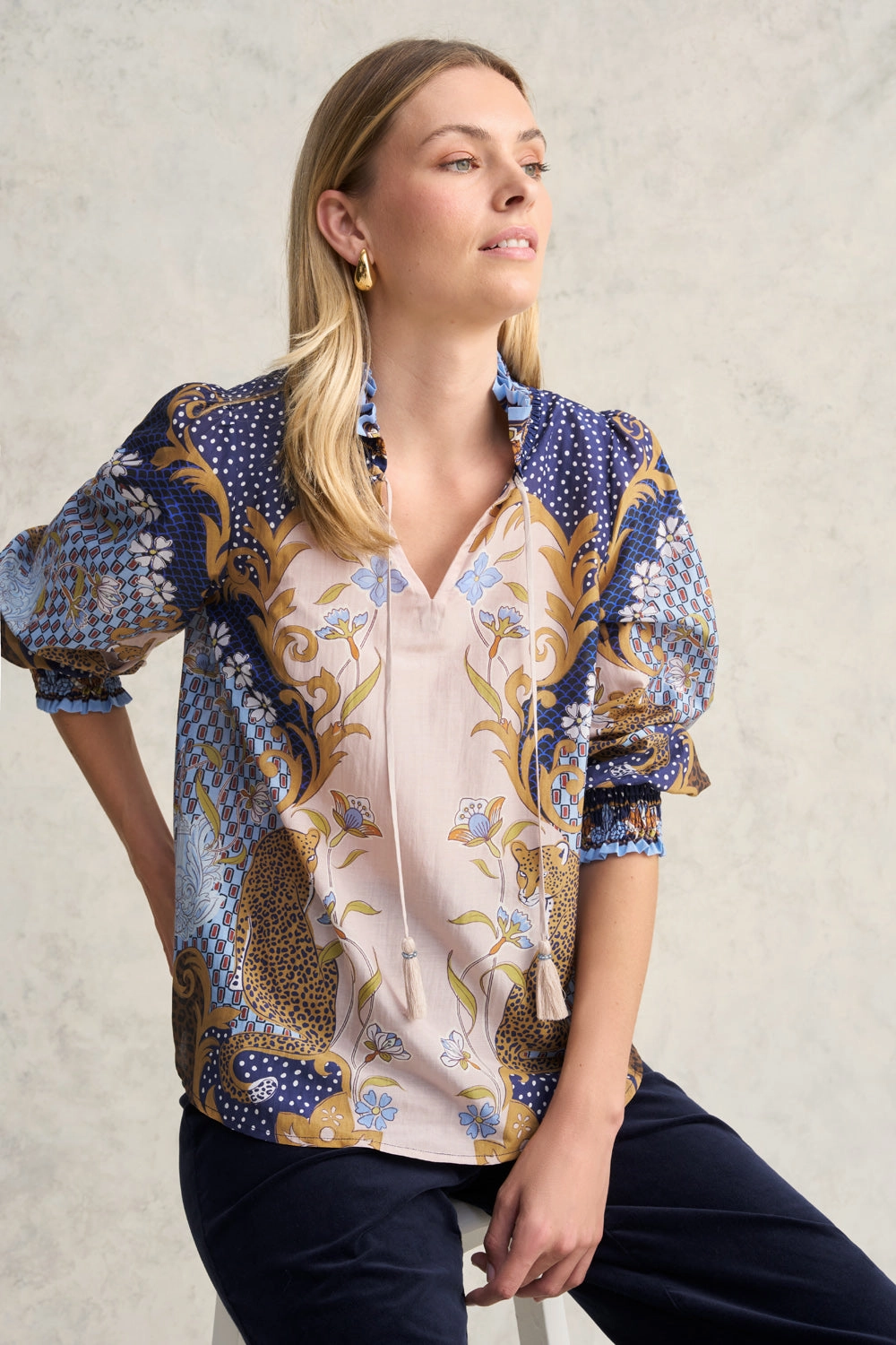 Printed Cotton Silk Blouse - Chateau Print