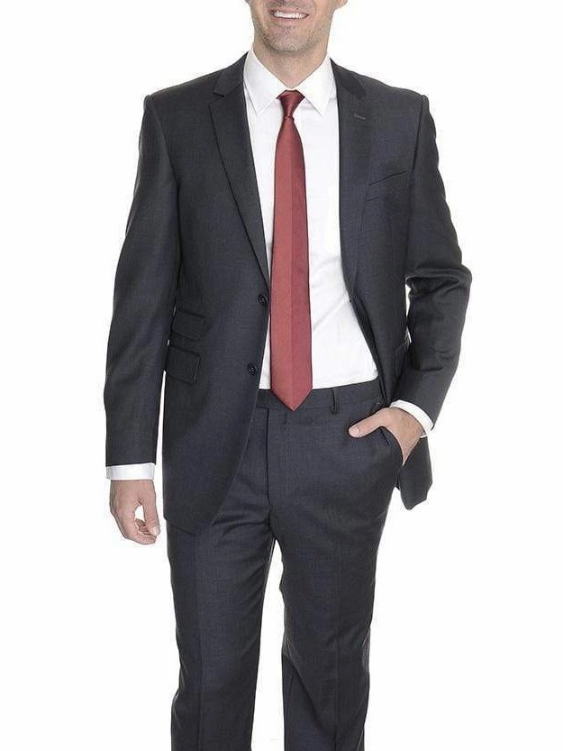 Raphael Regular Fit Charcoal Gray Two Button Wool Suit