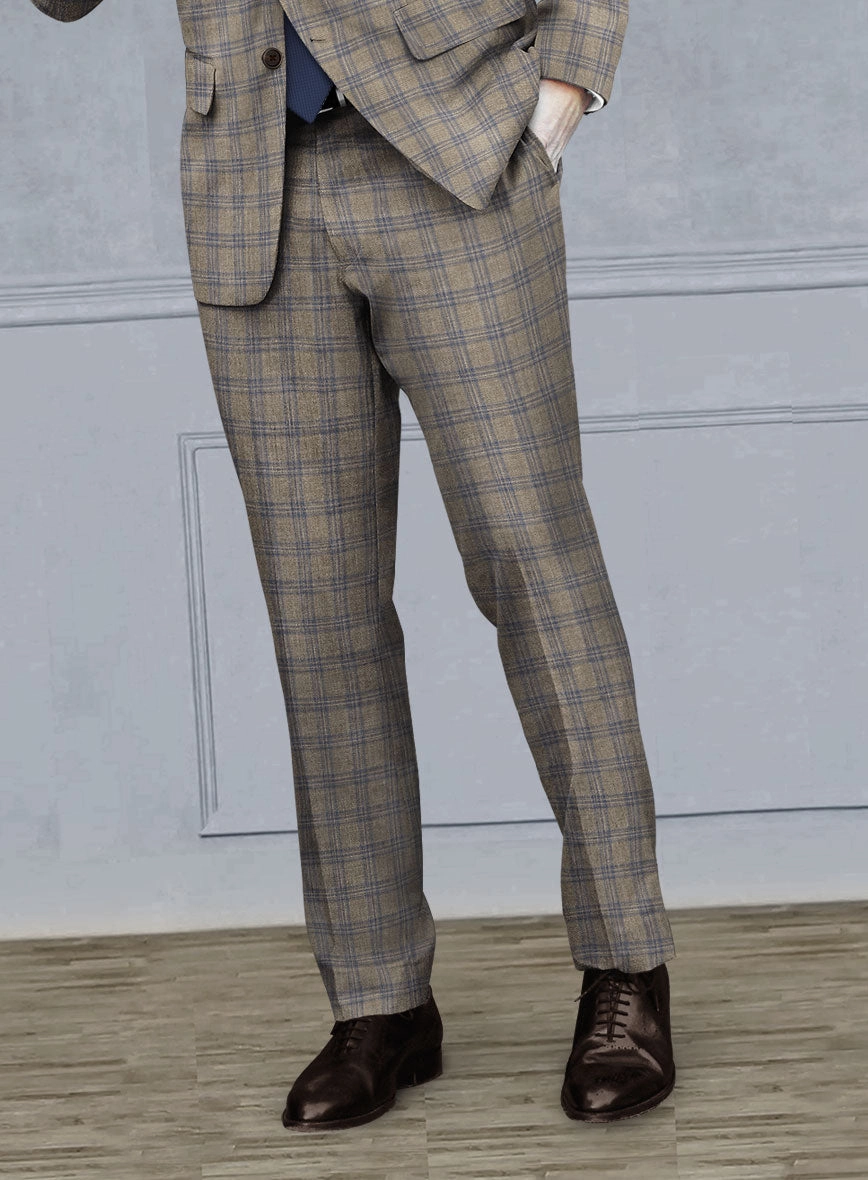 Reda Sand Brown Checks Wool Suit
