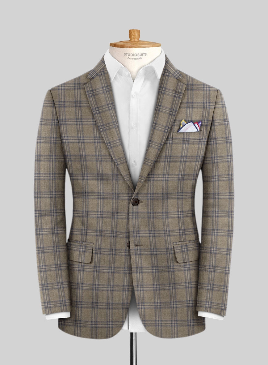Reda Sand Brown Checks Wool Suit