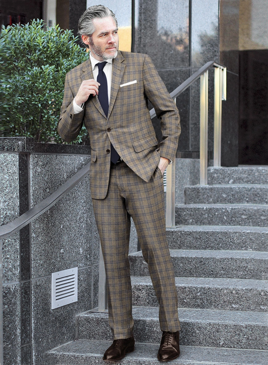 Reda Sand Brown Checks Wool Suit