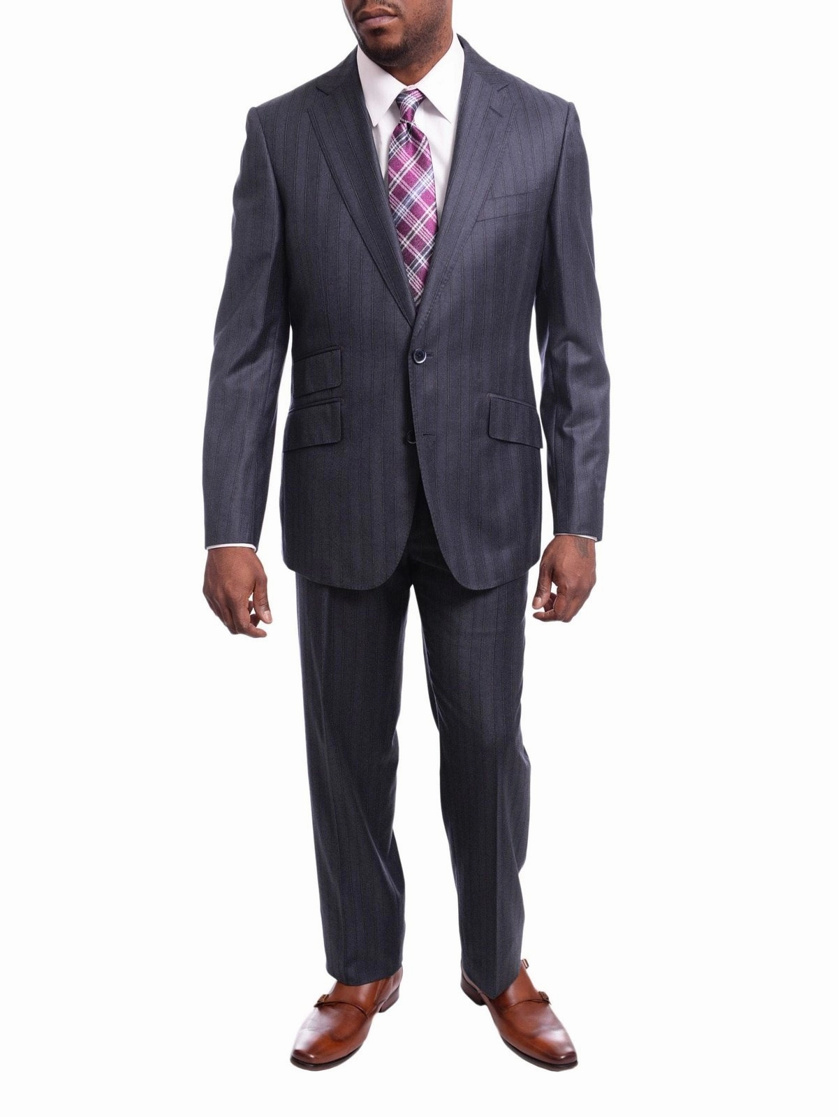 Robert Graham Mens Gray Striped Wool Cashmere Slim Fit 2 Button Suit