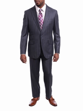 Robert Graham Mens Gray Striped Wool Cashmere Slim Fit 2 Button Suit