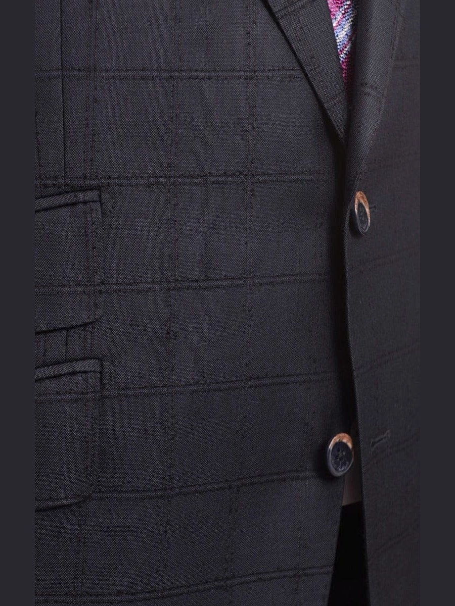 Robert Graham Slim Fit Navy Blue Windowpane Two Button Wool Silk Blend Suit