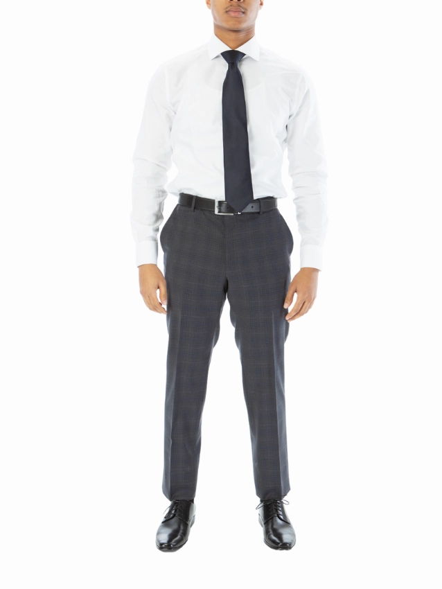 Sartoria Mazara Mens Classic Fit Gray With Blue Check 100% Wool Suit With Peak Lapels
