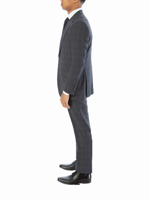 Sartoria Mazara Mens Classic Fit Gray With Blue Check 100% Wool Suit With Peak Lapels