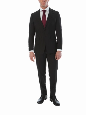 Sartoria Mazara Mens Slim Fit Black 100% Wool 2 Piece Suit