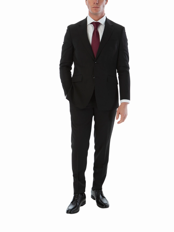 Sartoria Mazara Mens Slim Fit Black 100% Wool 2 Piece Suit