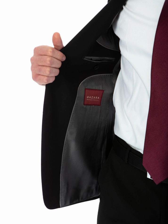 Sartoria Mazara Mens Slim Fit Black 100% Wool 2 Piece Suit