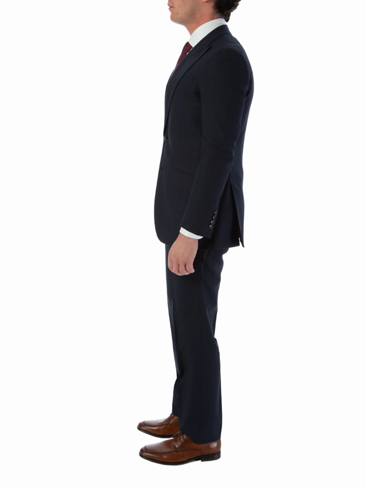 Sartoria Mazara Mens Slim Fit Navy Blue & Brown Check 100% Wool 2 Piece Suit