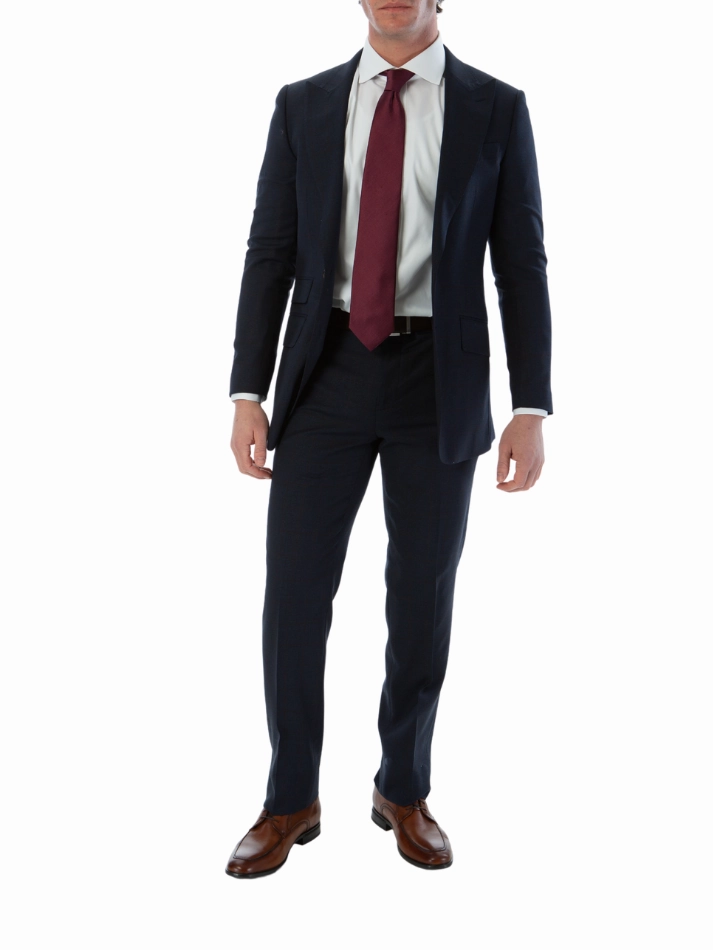 Sartoria Mazara Mens Slim Fit Navy Blue & Brown Check 100% Wool 2 Piece Suit