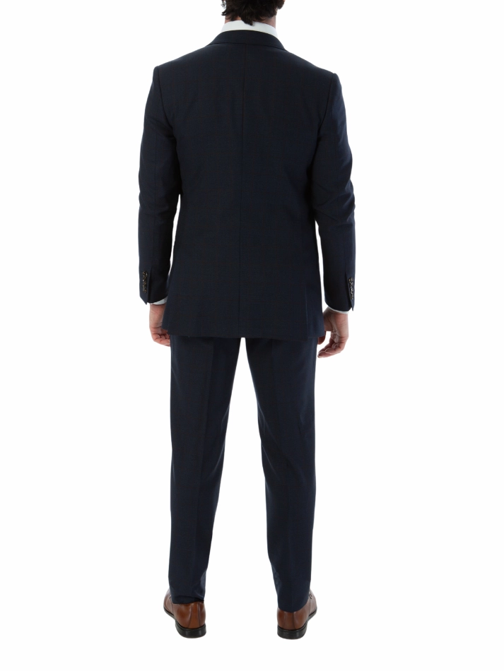 Sartoria Mazara Mens Slim Fit Navy Blue & Brown Check 100% Wool 2 Piece Suit
