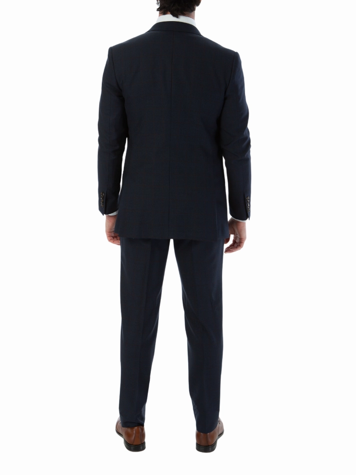 Sartoria Mazara Mens Slim Fit Navy Blue & Brown Check 100% Wool 2 Piece Suit
