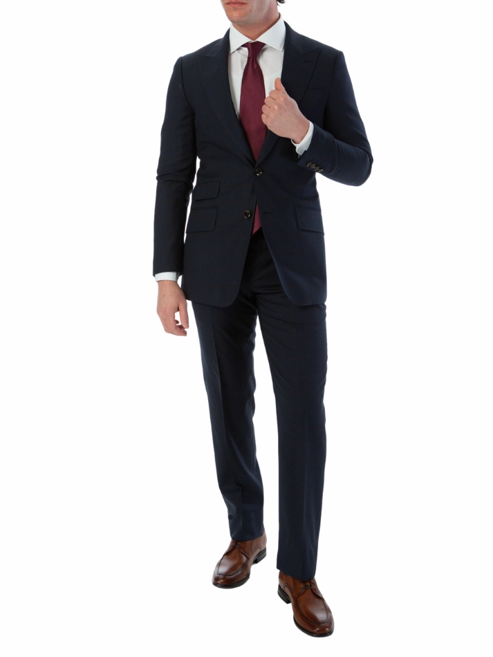 Sartoria Mazara Mens Slim Fit Navy Blue & Brown Check 100% Wool 2 Piece Suit