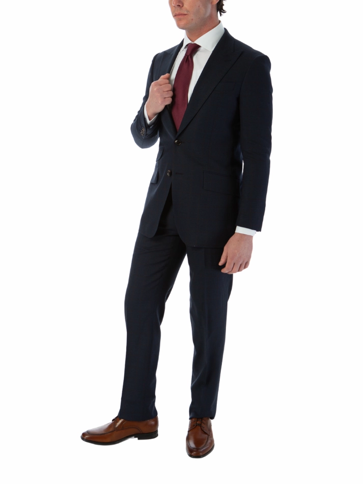 Sartoria Mazara Mens Slim Fit Navy Blue & Brown Check 100% Wool 2 Piece Suit
