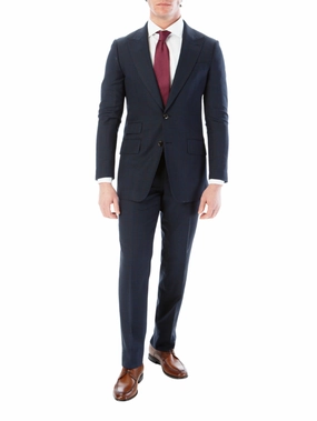 Sartoria Mazara Mens Slim Fit Navy Blue & Brown Check 100% Wool 2 Piece Suit