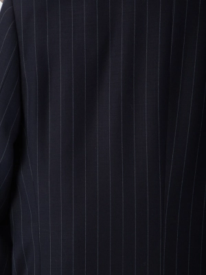 Sartoria Mazara Mens Slim Fit Navy Blue & Gray Pinstriped 100% Wool Suit With Peak Lapels