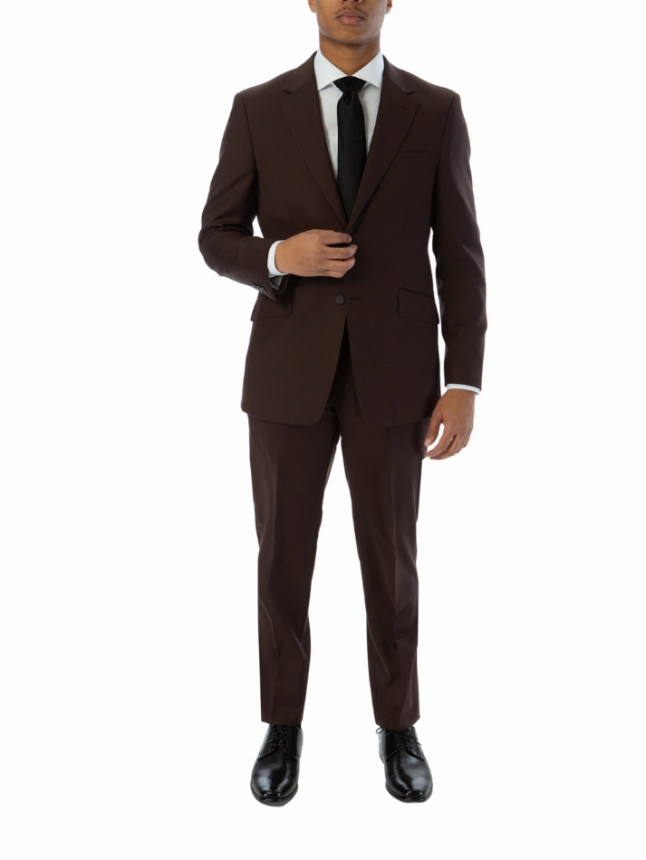 Sartoria Mazara Mens Slim Fit Solid Brown 100% Wool 2 Piece Suit