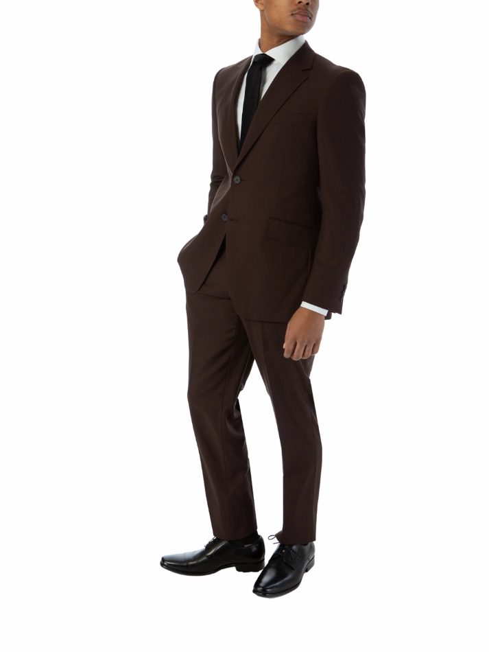 Sartoria Mazara Mens Slim Fit Solid Brown 100% Wool 2 Piece Suit