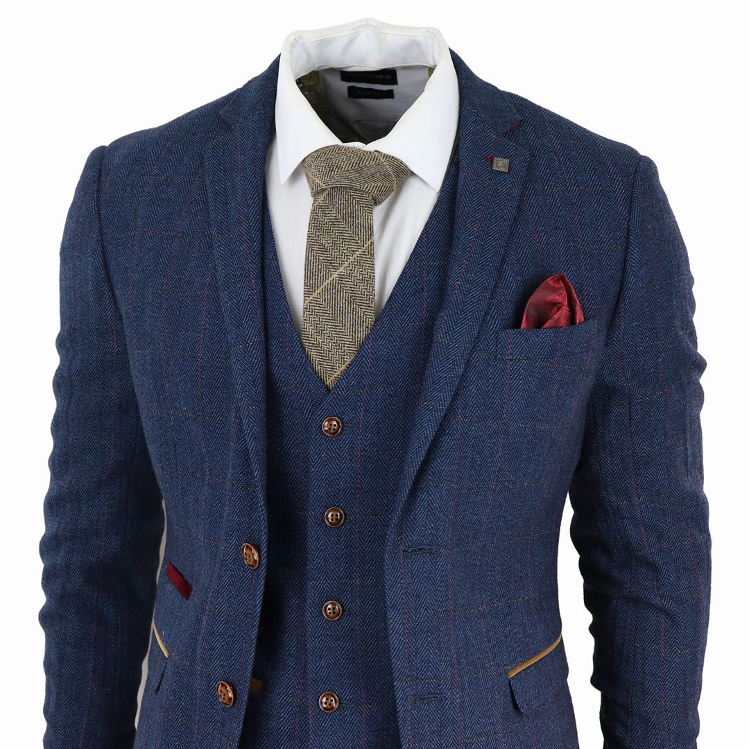 Scott Blue 3 Piece Tweed Check Suit