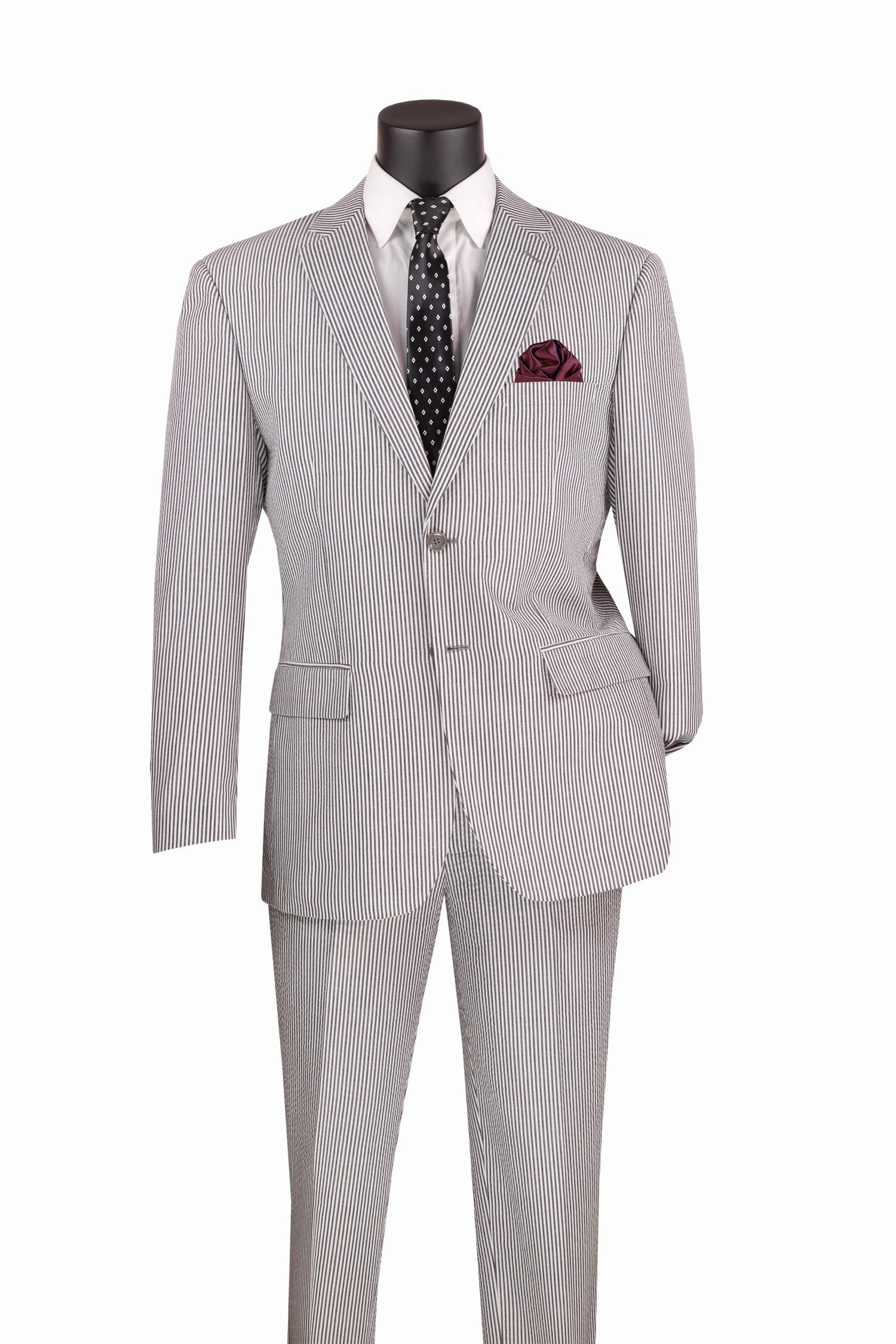 Seersucker Modern Fit  Suit 2 Piece in  Black