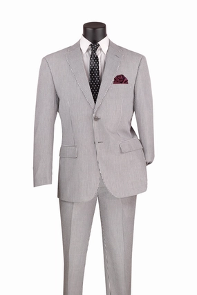 Seersucker Modern Fit  Suit 2 Piece in  Black
