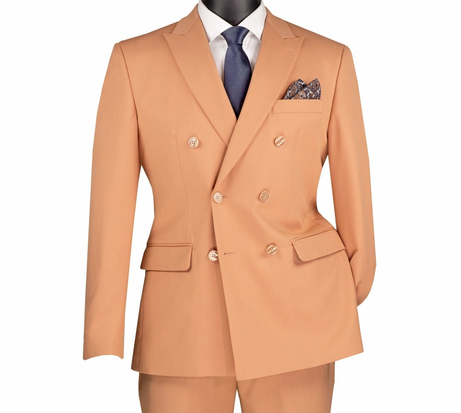 Shapley Collection: Peach 2-Piece Slim Fit Double Breasted Suit in Luxurious Stretch Fabric