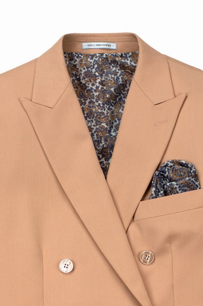 Shapley Collection: Peach 2-Piece Slim Fit Double Breasted Suit in Luxurious Stretch Fabric