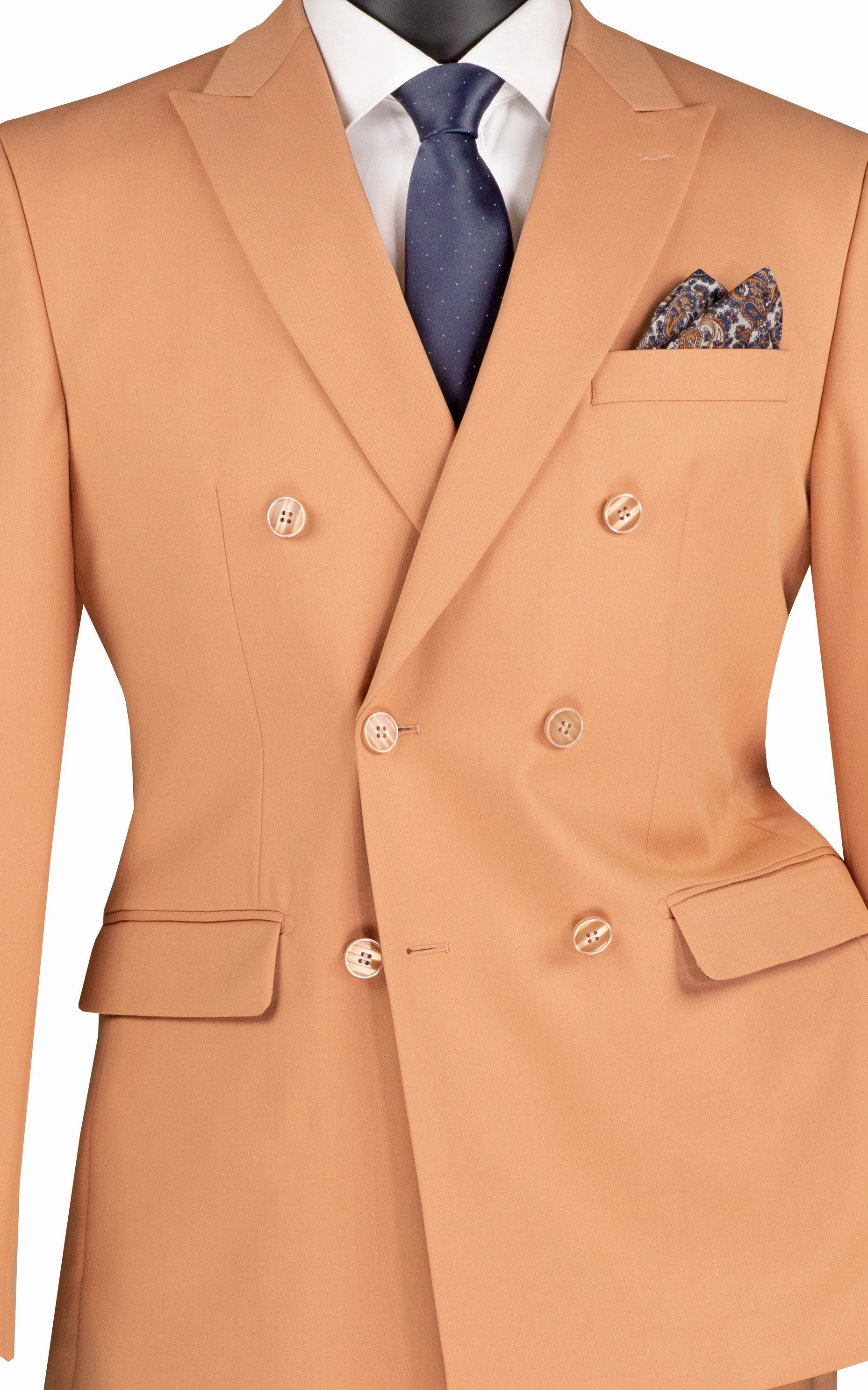 Shapley Collection: Peach 2-Piece Slim Fit Double Breasted Suit in Luxurious Stretch Fabric