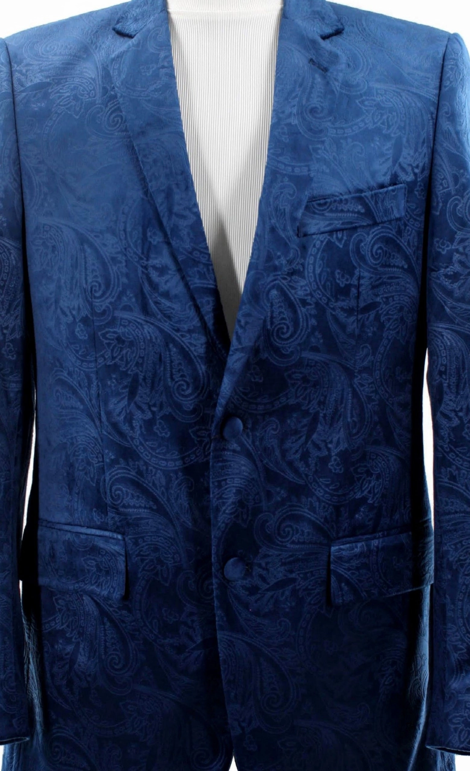 Sirius Collection: Blue Polyester Velvet Paisley Pattern Regular Fit Blazer