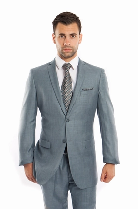 Smoke Blue Solid 2-PC Slim Fit Performance Stretch Suits