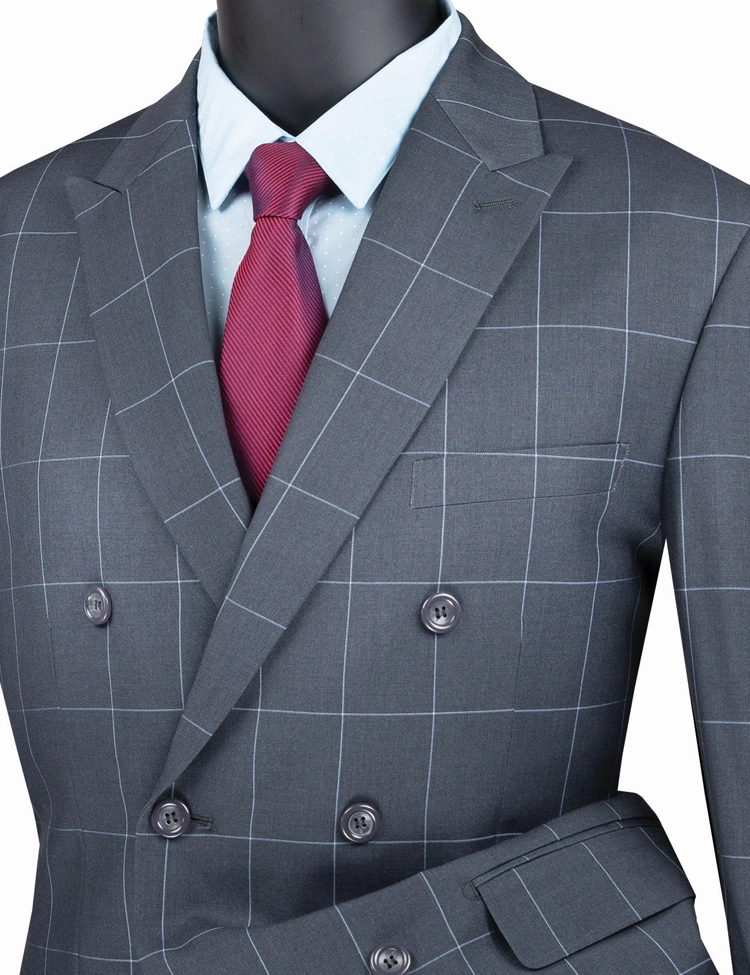 Sophistichic Collection: Medium Gray 2 Piece Windowpane Double Breasted Modern Fit Suit