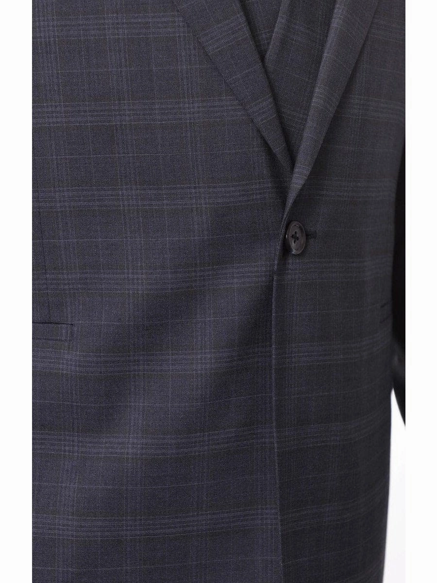 Steven Land Mens Blue Plaid 100% Wool Classic Fit 3 Piece Suit