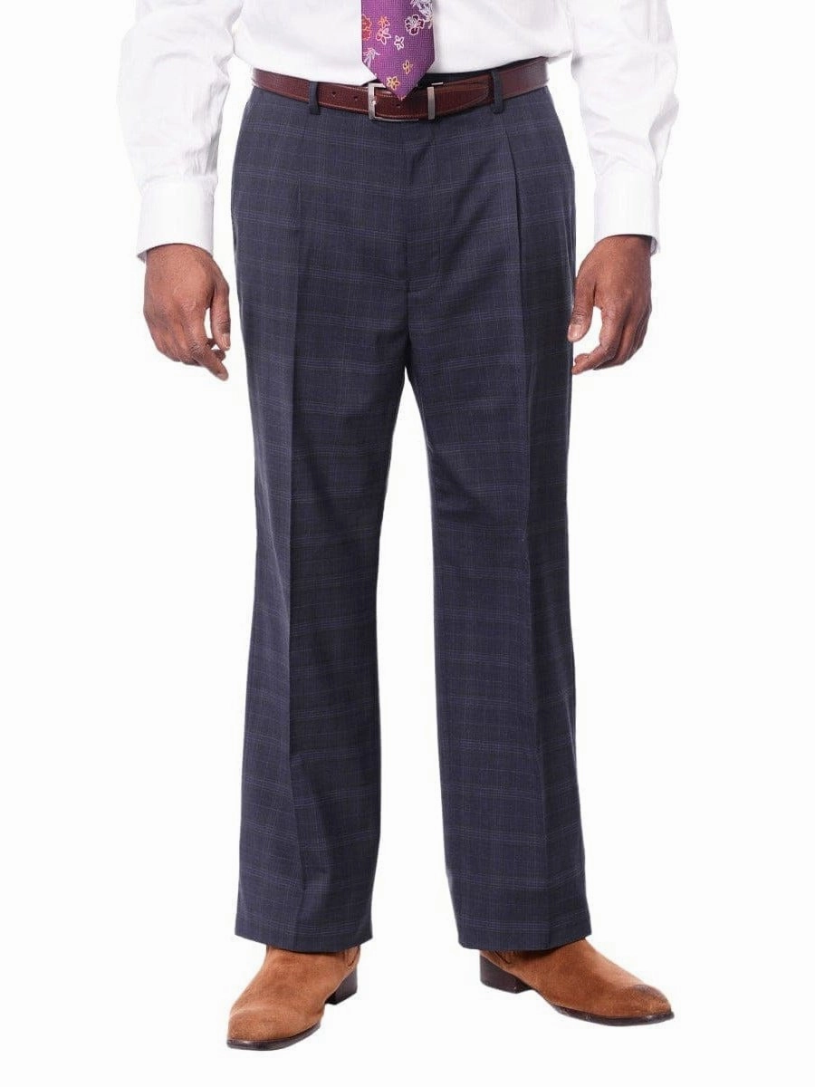 Steven Land Mens Blue Plaid 100% Wool Classic Fit 3 Piece Suit